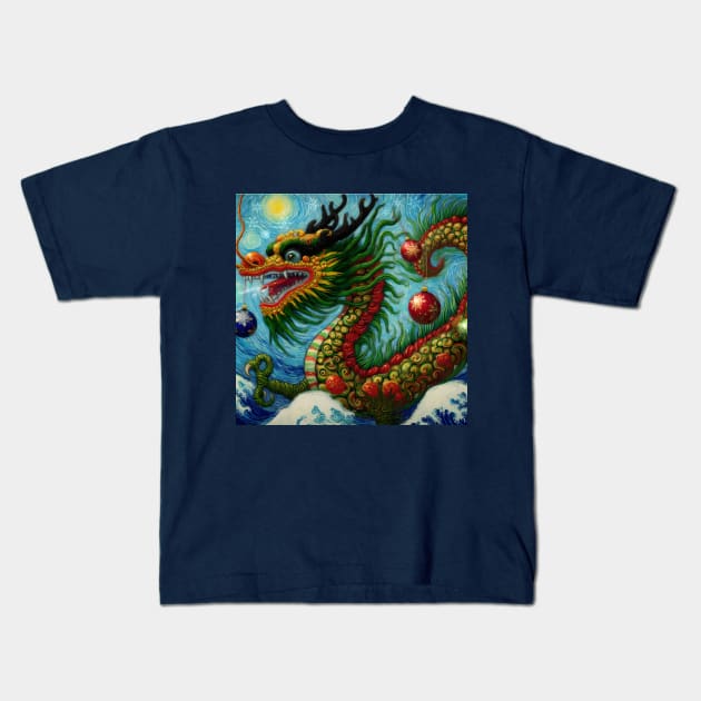 Chinese Christmas Dragon Pastel Art Kids T-Shirt by Adamova Shop
